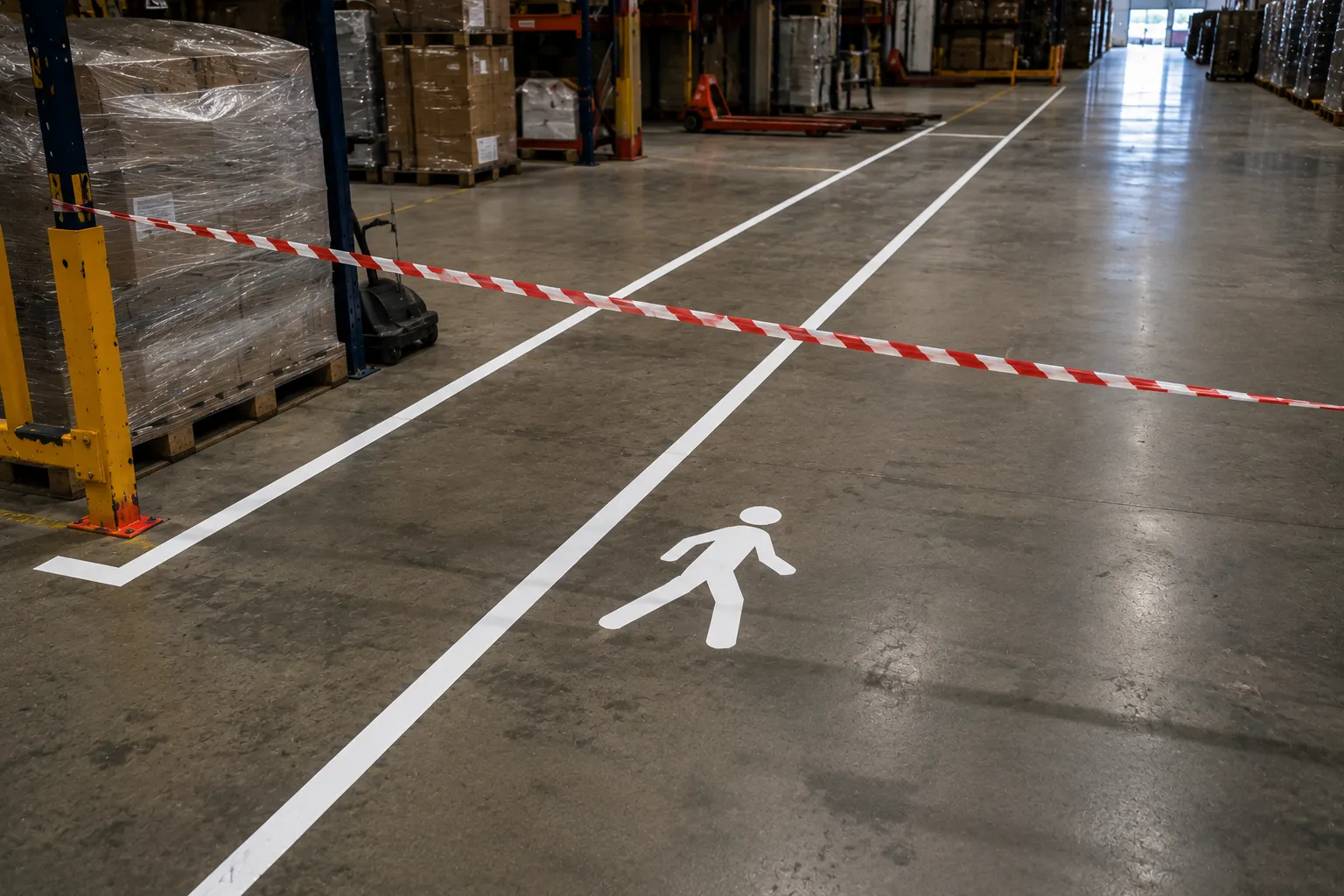 Freshly painted line marking cordoned off while it dries 