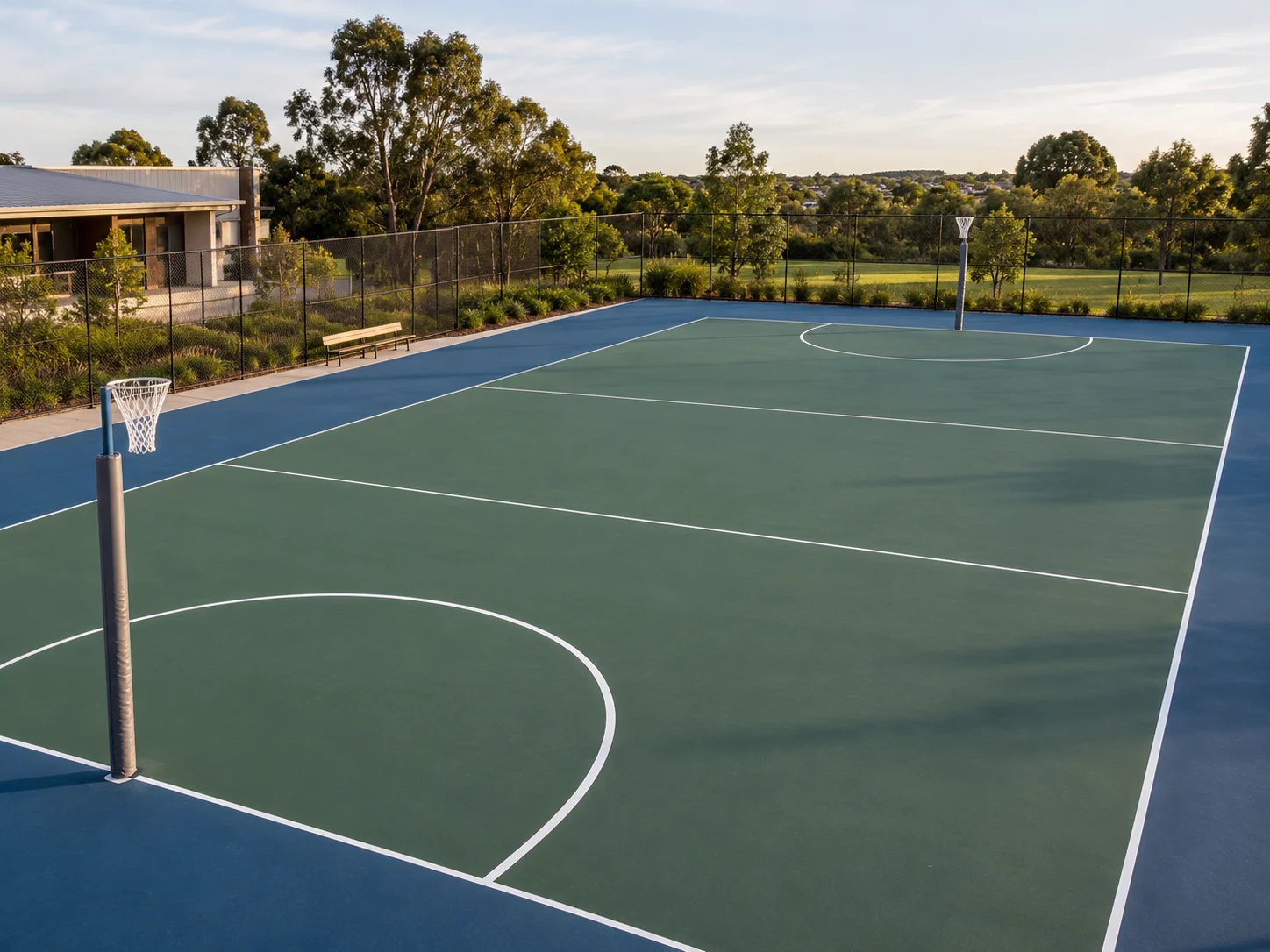 Basketball court markings with arcs and free-throw lanes