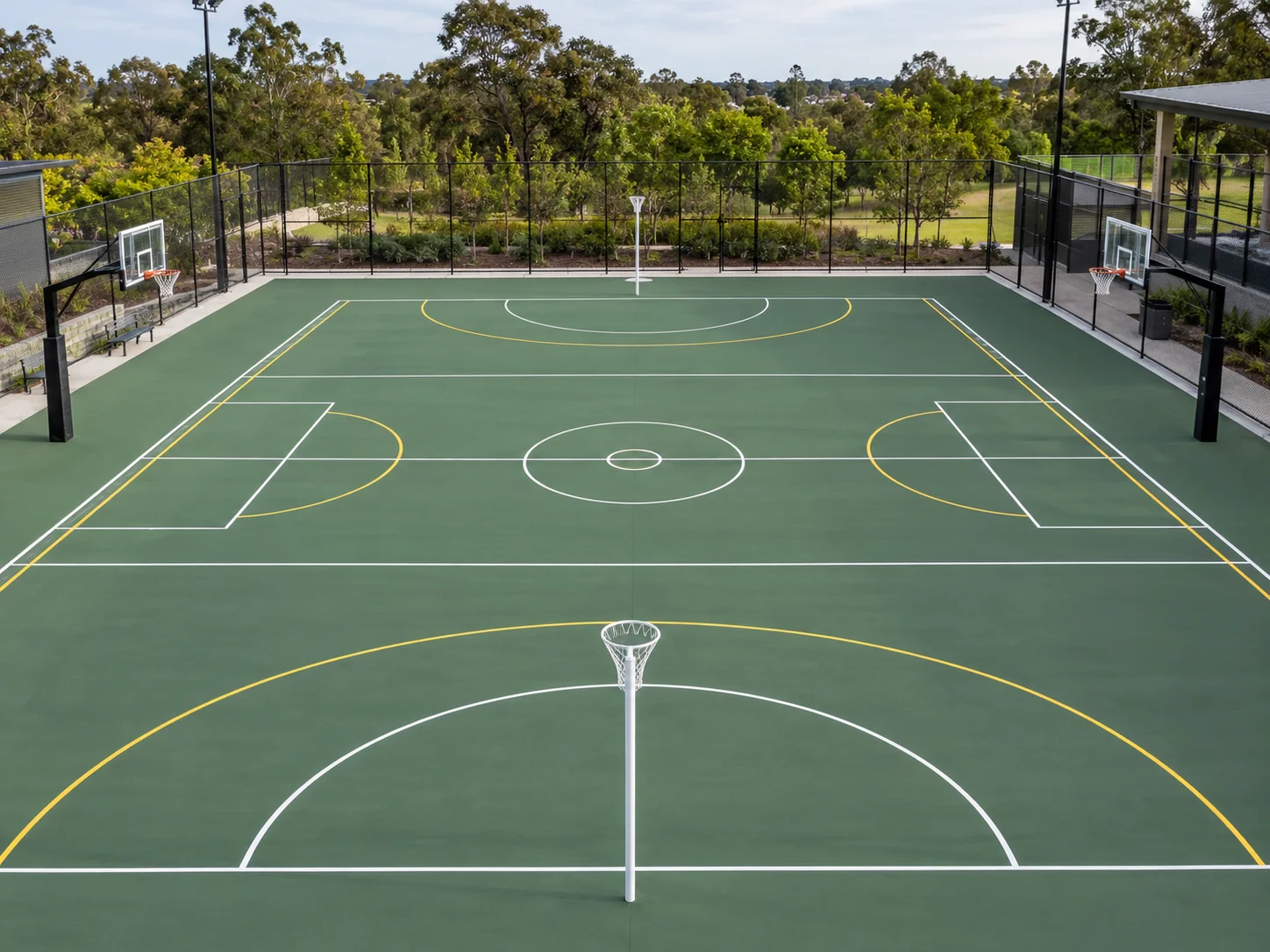 Basketball and netball court dimensions and layouts
