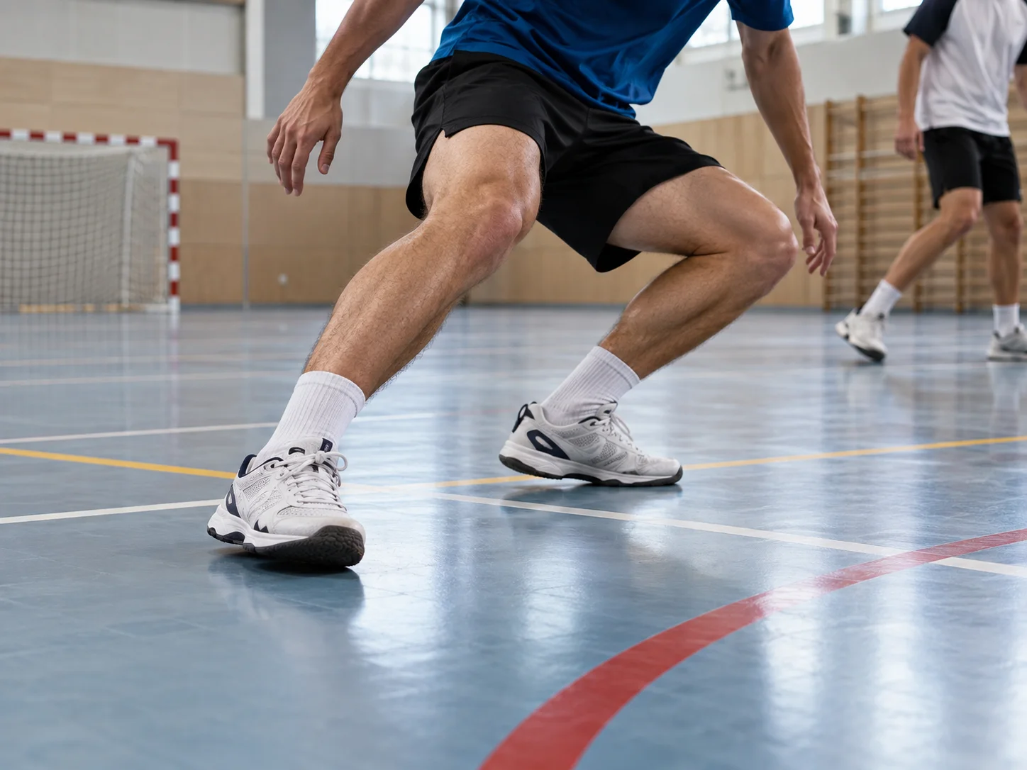 Player pivoting on a grippy sports hall floor