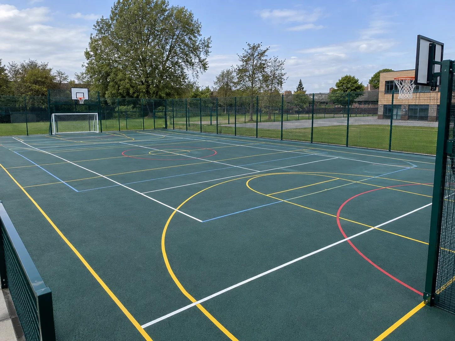 MUGA court with multiple sports in overlay colours