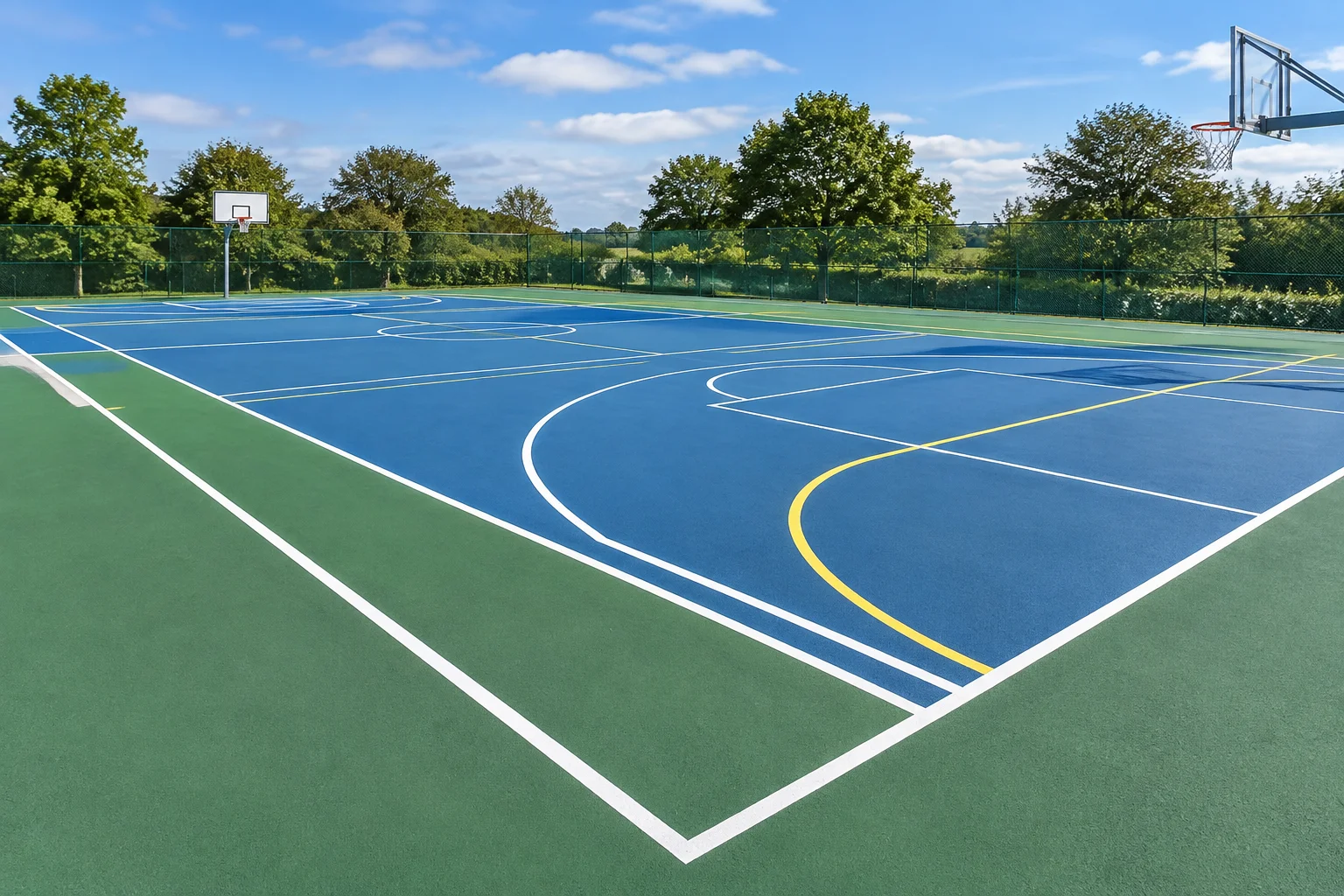 UV line marking applied to a sports court