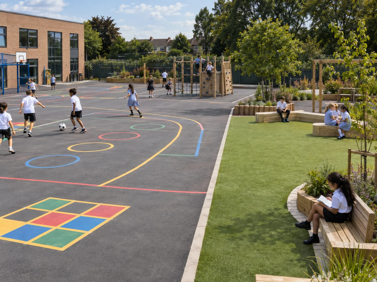 School yard divided into activity and quiet zones